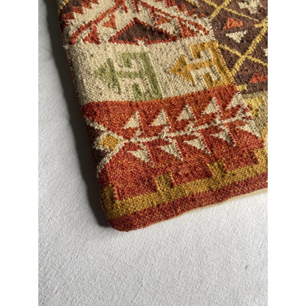 Turkish Kilim square pillow case 17x18” brown orange - Picture 9 of 16